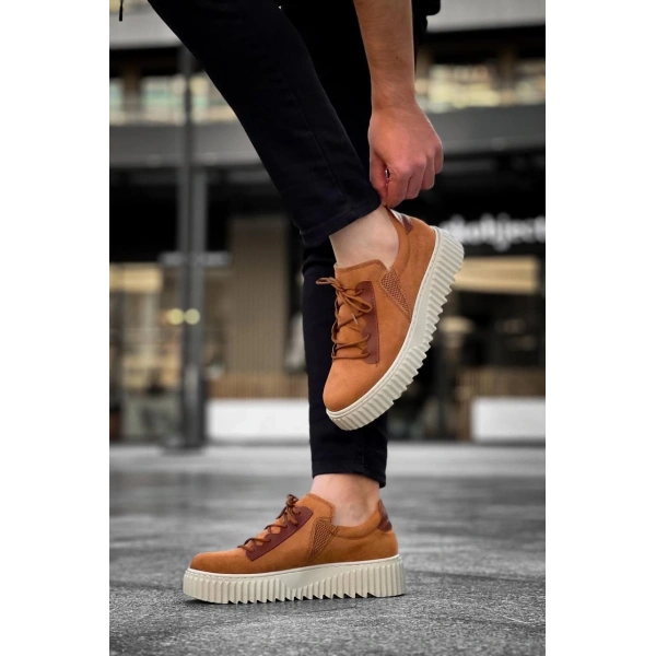 KB-X502  Kuback Taba Süet Yüksek Bej Taban Bağcık Detaylı Lastikli Günlük Erkek Ayakkabı