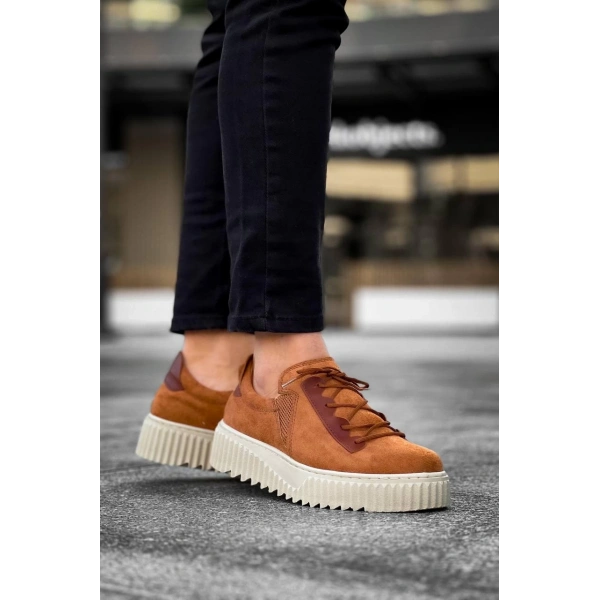 KB-X502  Kuback Taba Süet Yüksek Bej Taban Bağcık Detaylı Lastikli Günlük Erkek Ayakkabı