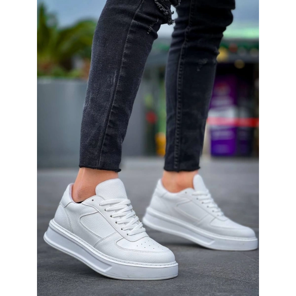 KB-X8 Kuback Beyaz Cilt Beyaz Yüksek Taban Günlük Spor Ayakkabı
