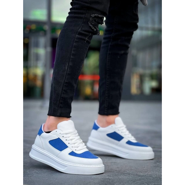 KB-X8 Kuback Beyaz Cilt Mavi Süet Detaylı Beyaz Yüksek Taban Günlük Spor Ayakkabı