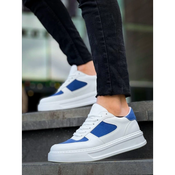 KB-X8 Kuback Beyaz Cilt Mavi Süet Detaylı Beyaz Yüksek Taban Günlük Spor Ayakkabı