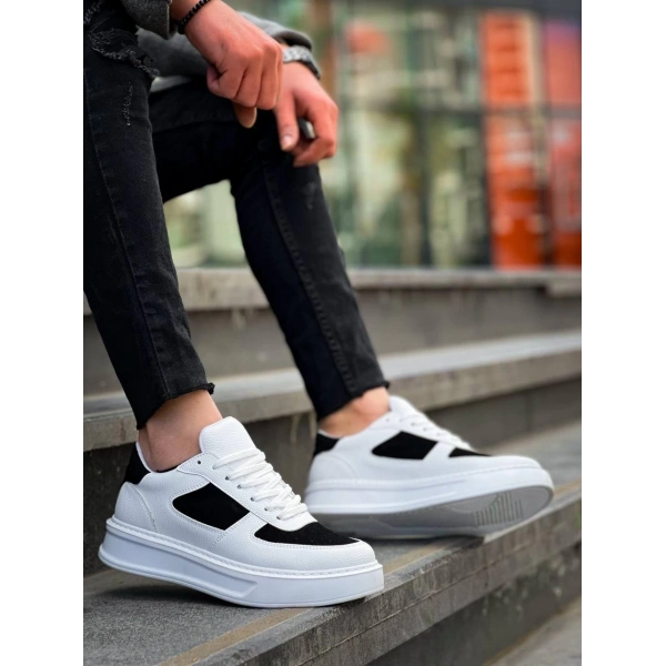 KB-X8 Kuback Beyaz Siyah Cilt Yüksek Taban Günlük Spor Ayakkabı