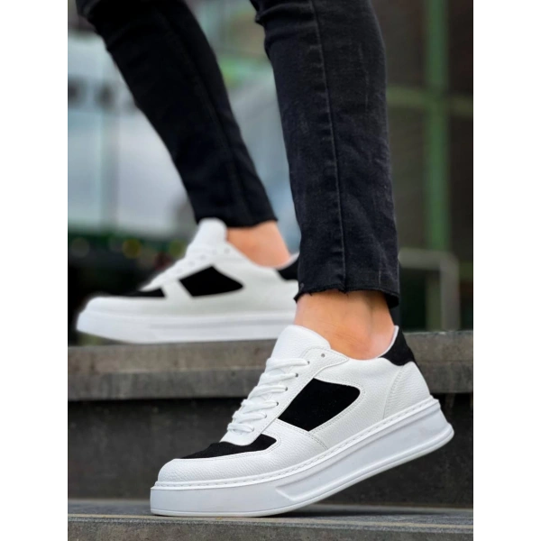 KB-X8 Kuback Beyaz Siyah Cilt Yüksek Taban Günlük Spor Ayakkabı