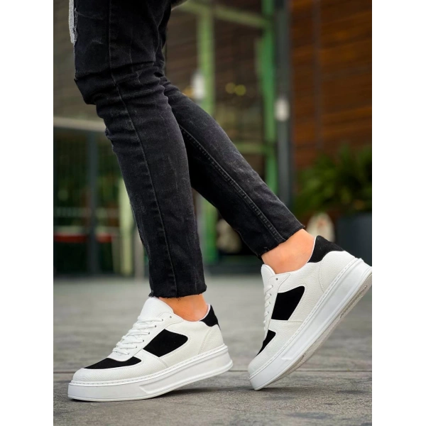 KB-X8 Kuback Beyaz Siyah Cilt Yüksek Taban Günlük Spor Ayakkabı