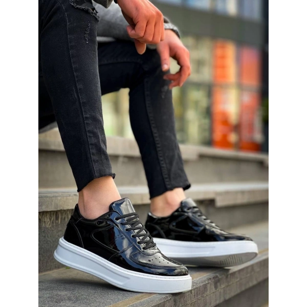 KB-X8 Kuback Siyah Rugan Detaylı Beyaz Yüksek Taban Günlük Spor Ayakkabı