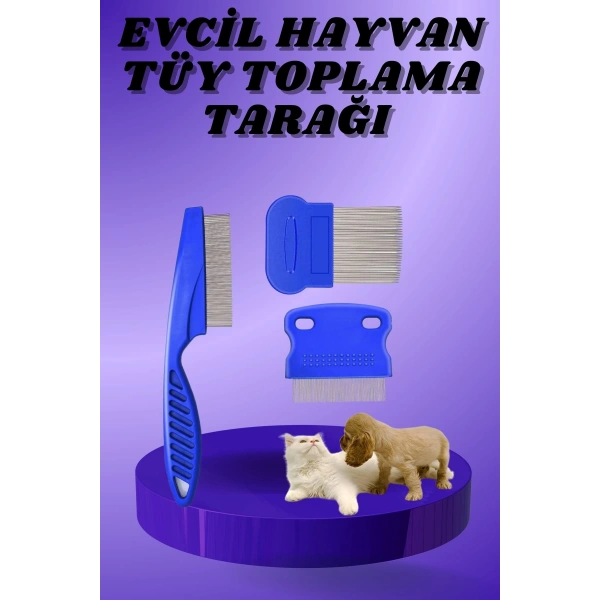 Kedi Köpek Tüy Bit Pire Toplayıcı Toplama Temizleme Tarağı Tarak Seti 4lü Set