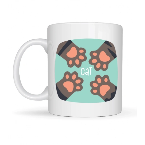 Kedi Patili Sevimli Tasarım Porselen Kupa MODEL 71 – Cat Yazılı, Kahve & Çay Kupası – Hayvanseverlere Özel Hediye