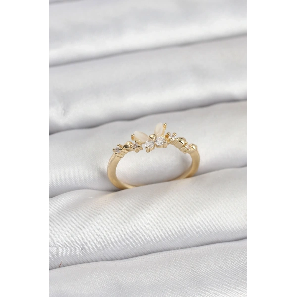 Kelebek Model Gold Renk Pirinç Kadın Yüzük