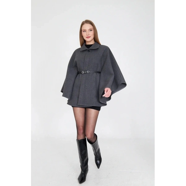 Kemerli kaşe panço antrasit pt