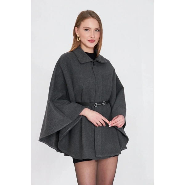 Kemerli kaşe panço antrasit pt