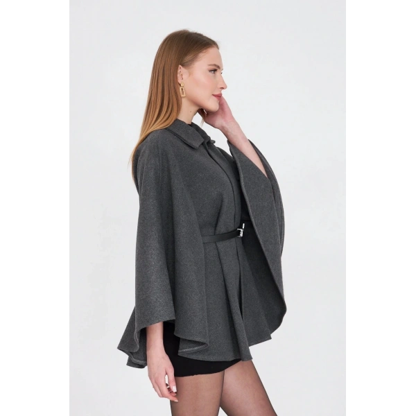 Kemerli kaşe panço antrasit pt