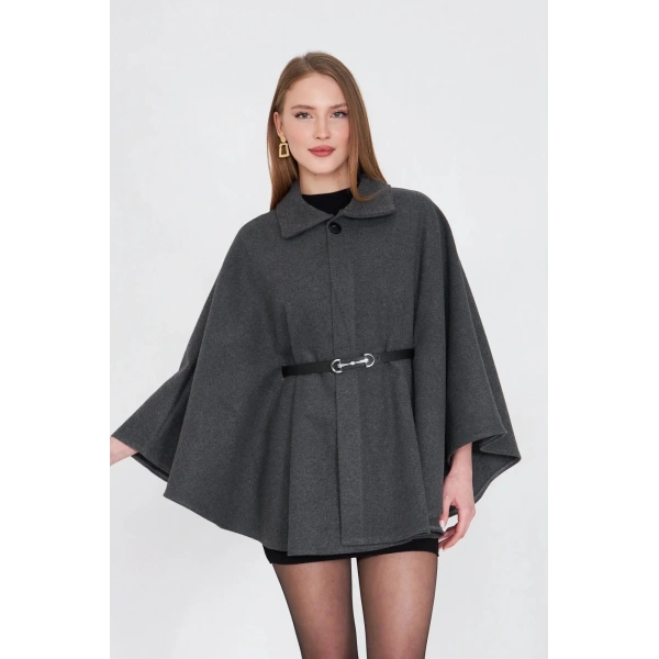 Kemerli kaşe panço antrasit pt