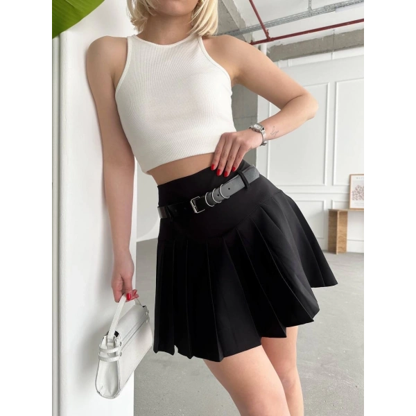 Kemerli pikseli şort etek