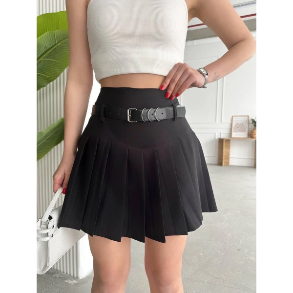 Kemerli pikseli şort etek