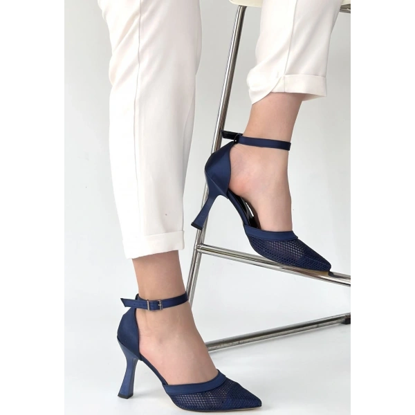 Keny Lacivert Saten Topuklu Ayakkabı
