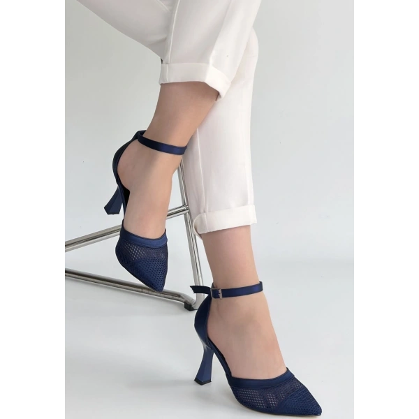 Keny Lacivert Saten Topuklu Ayakkabı