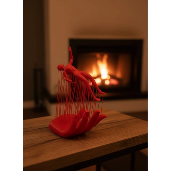 Kırmızı El ve İnsan Figürü Dekoratif Biblo Salon Ofis Raf ve Konsol Üstü İçin 12x18 cm