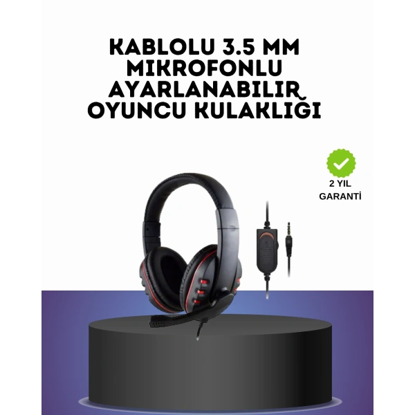 Kırmızı  Headset Mikrofonlu Sağlam Kablolu Konforlu
