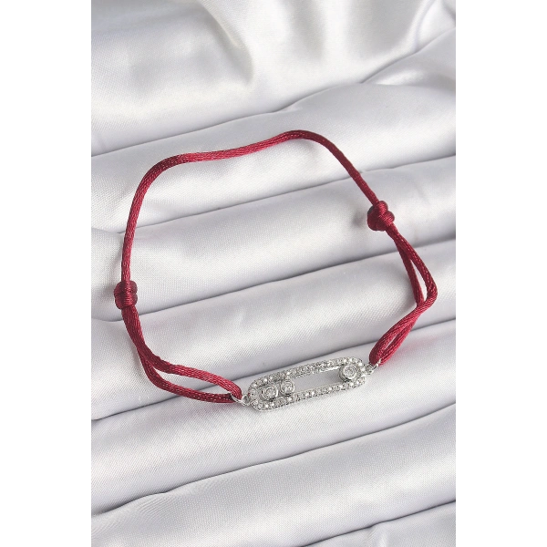Kırmızı İpli Asansörlü Zirkon Taşlı Gümüş Messika Model Kadın Bileklik