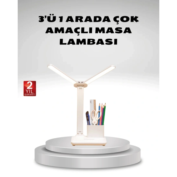 Kısılabilir LED Masa Lambası – Kalemlik ve Telefon Standlı, Göz Yormayan Işık