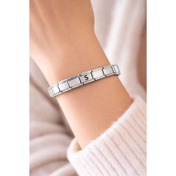 Kişiye Özel S Harfli Çelik Bileklik – İtalyan Charm Bilezik, Ayarlanabilir Zarif Model
