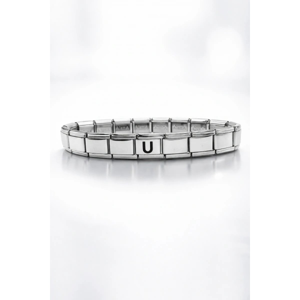 Kişiye Özel U Harfli Çelik Bileklik – Paslanmaz Çelik, Zarif Bilekliği, Ayarlanabilir Harf Bileklik