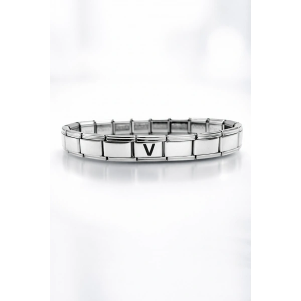 Kişiye Özel V Harfli Çelik Bileklik – Paslanmaz Çelik Bileklik, Zarif Minimal Harf Bileklik
