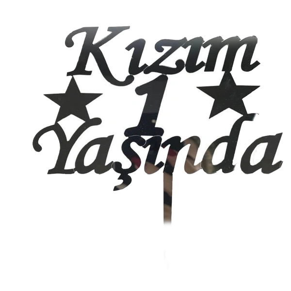 Kızım 1 Yaşında İlk Yaş Doğum Günü Partisi Pleksi Pasta Süsü Gümüş Renk