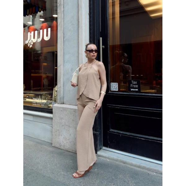 Kruvaze takım ayrobin bej s054