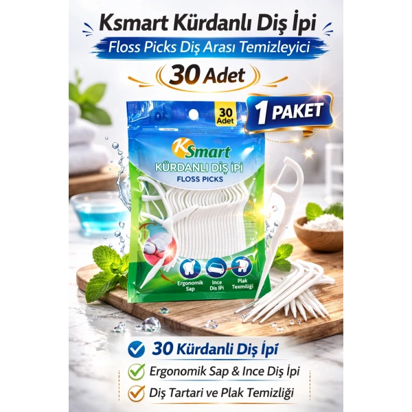 Ksmart Kürdanlı Diş İpi 30 Adet Floss Picks Diş Arası Temizleyici 1 Paket