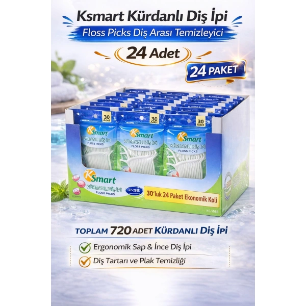 Ksmart Kürdanlı Diş İpi 30 Adet Floss Picks Diş Arası Temizleyici 24 Paket