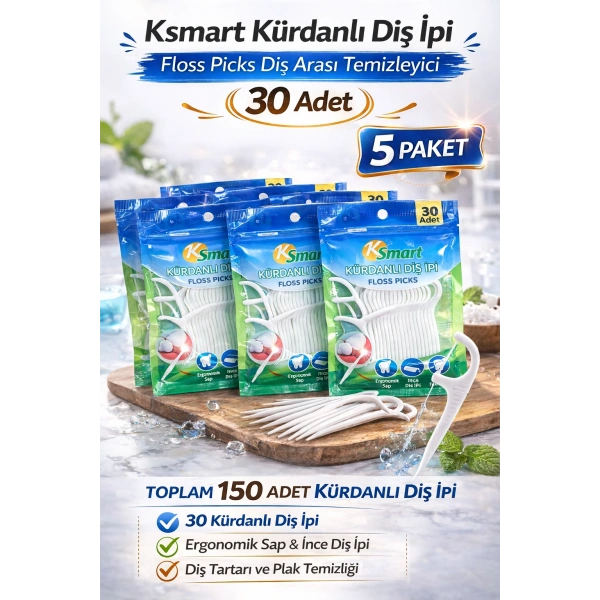 Ksmart Kürdanlı Diş İpi 30 Adet Floss Picks Diş Arası Temizleyici 5 Paket