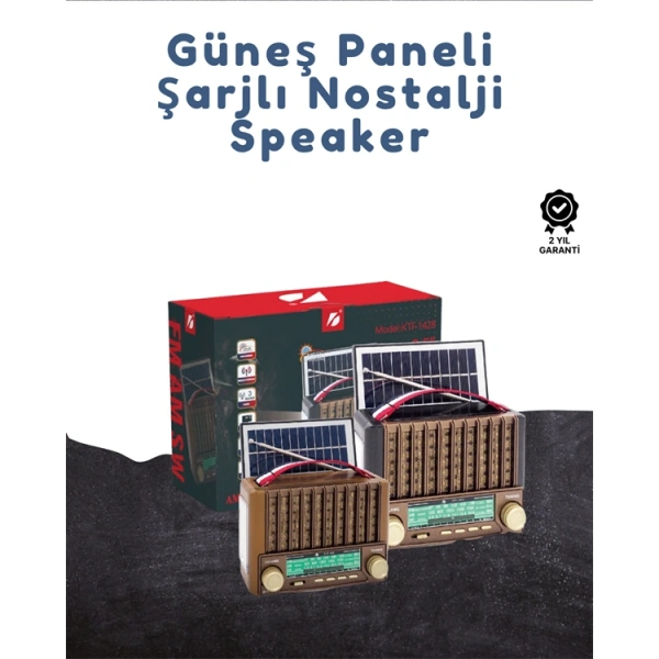 KTF-1428 Taşınabilir Güneş Enerjili Bluetooth Radyo Hoparlör – Şarjlı, Radyo, MP3, AUX Girişli