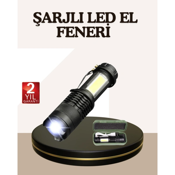 Küçük Boy Şarjlı LED El Feneri Taşınabilir Klipsli