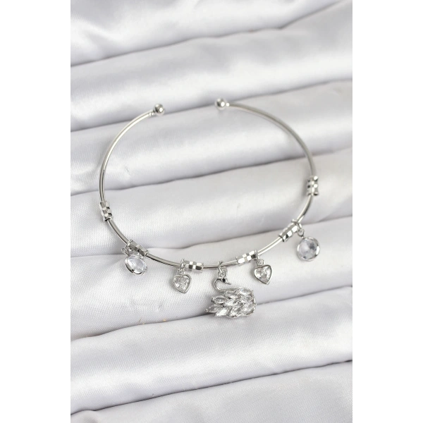 Kuğu Charmlı Gümüş Renk Kadın Bileklik