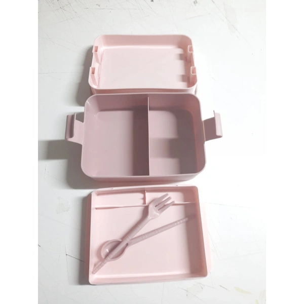 Kulplu Beslenme Kabı  2 Bölmeli Mandallı Diyet Kabı -Çatal Kaşık Dahildir