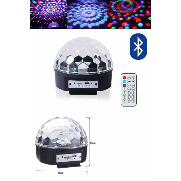 Küre Disko Topu Müzik Çalar Renkli Lazer Işıklı Bluetooth Disko Parti Işığı Kumandalı