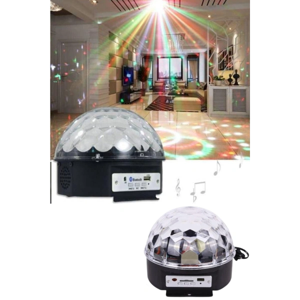 Küre Disko Topu Müzik Çalar Renkli Lazer Işıklı Bluetooth Disko Parti Işığı Kumandalı