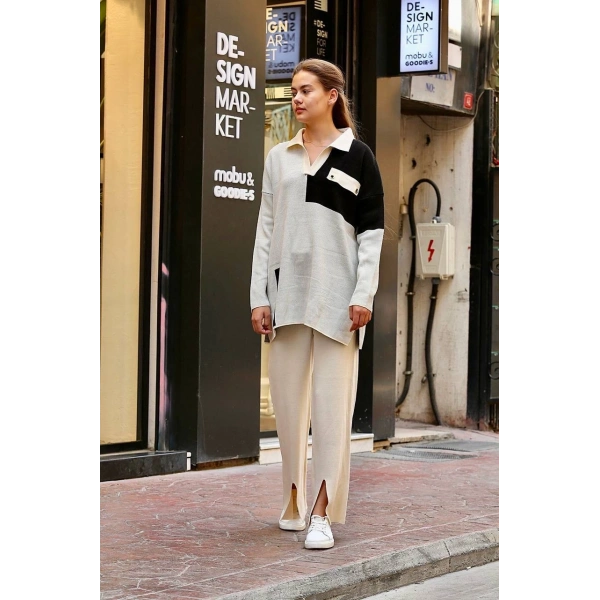 Kuş gözü triko takım Beyaz