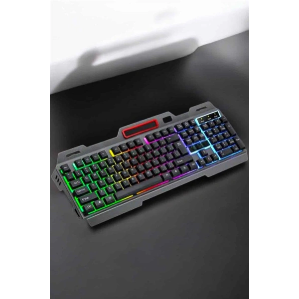 Led Işıklı  Klavye Usb Girişli RGB Işıklı Q Klavye Mouse Hediyeli