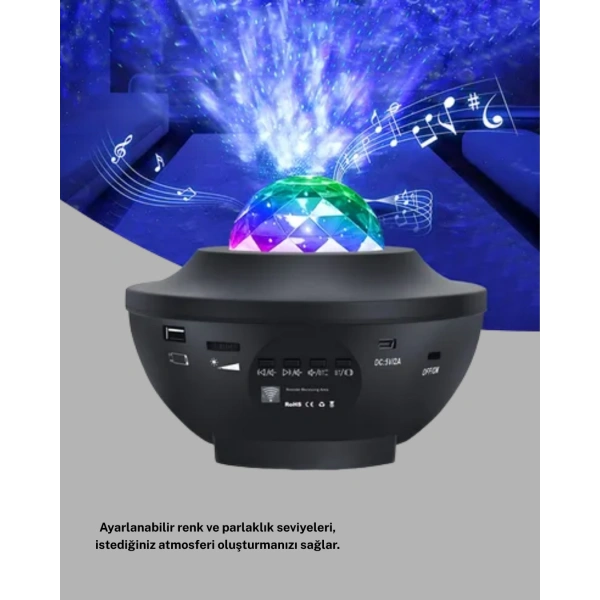 LED Yıldızlı Projektör Galaxy Modlu Renk ve Parlaklık Ayarlı Gece Lambası