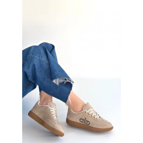 Lendo Bej Süet Bağcıklı Spor Ayakkabı