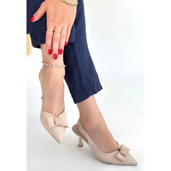 Leyya Bej Cilt Topuklu Ayakkabı