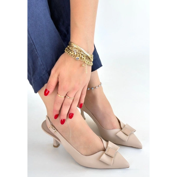 Leyya Bej Cilt Topuklu Ayakkabı
