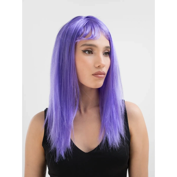 Lila Renk Uzun Düz Parti Peruğu