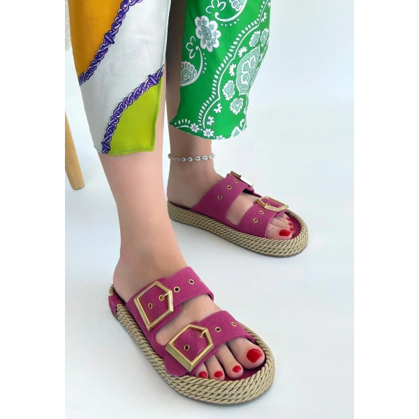 Loera Pemba Nubuk Çift Tokalı Terlik