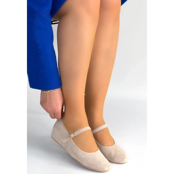 Lossa Bej Süet Kemerli Babet Ayakkabı