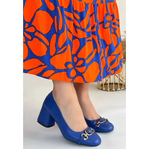 Lucky Mavi Cilt Topuklu Ayakkabı