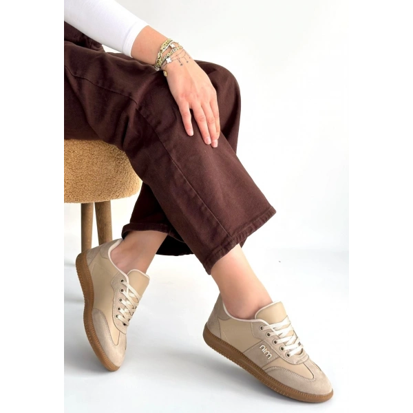 Lunga Bej Cilt Bağcıklı Spor Ayakkabı