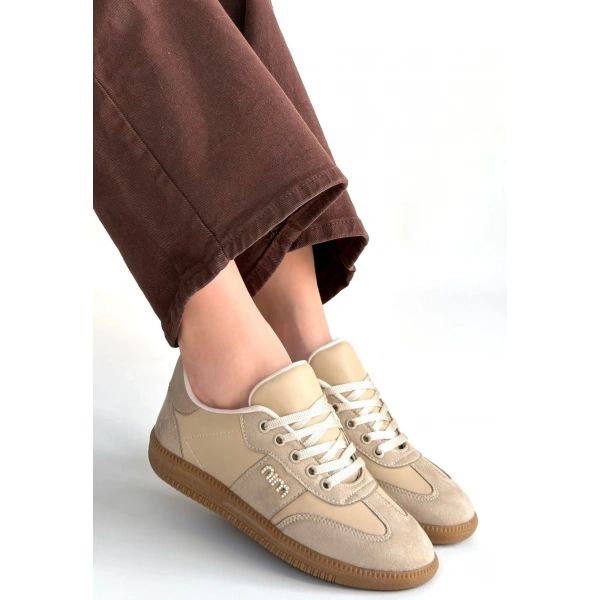 Lunga Bej Cilt Bağcıklı Spor Ayakkabı